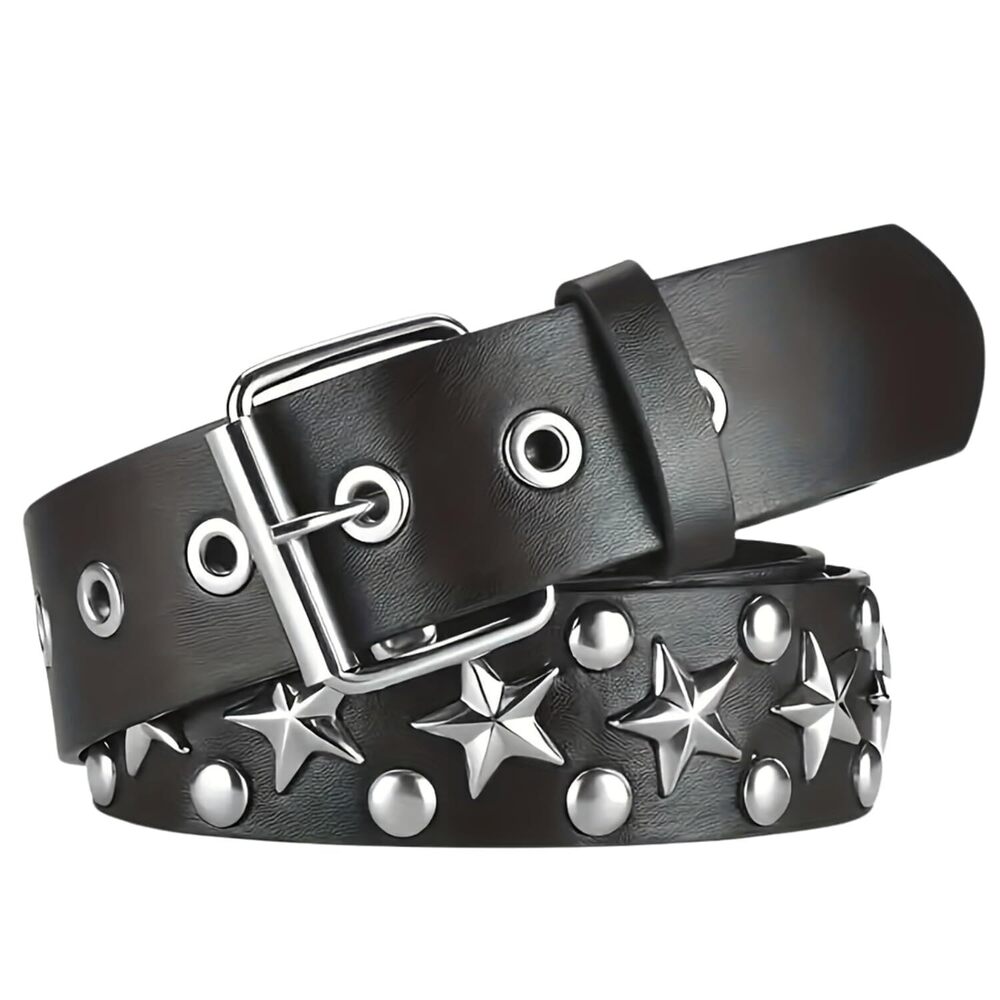 5667 Black Studded Belt Punk Rock Rivet Belt Grommet Threads Belt With Bright